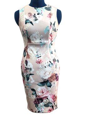 Calvin Klein Women's Pink Floral Sleeveless Scuba Sheath Pencil Dress 2P